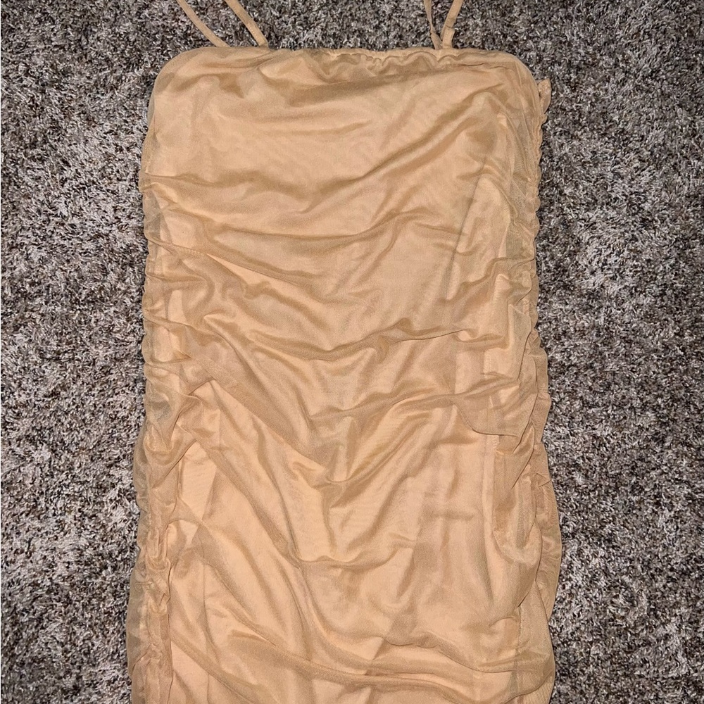 Momyknows Apricot Ruched Side Slit Bodycon Baby Shower Maternity Dress